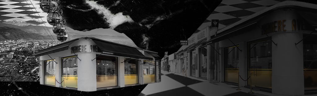 Boutique Premiere Avenue à Grenoble, télépherique et carreaux en noir et blanc